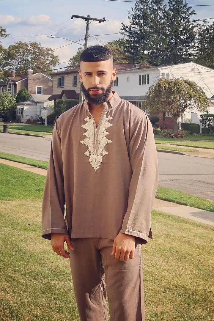 Azhar Men's 2-Piece Jabador Top & Trousers Set in Beige