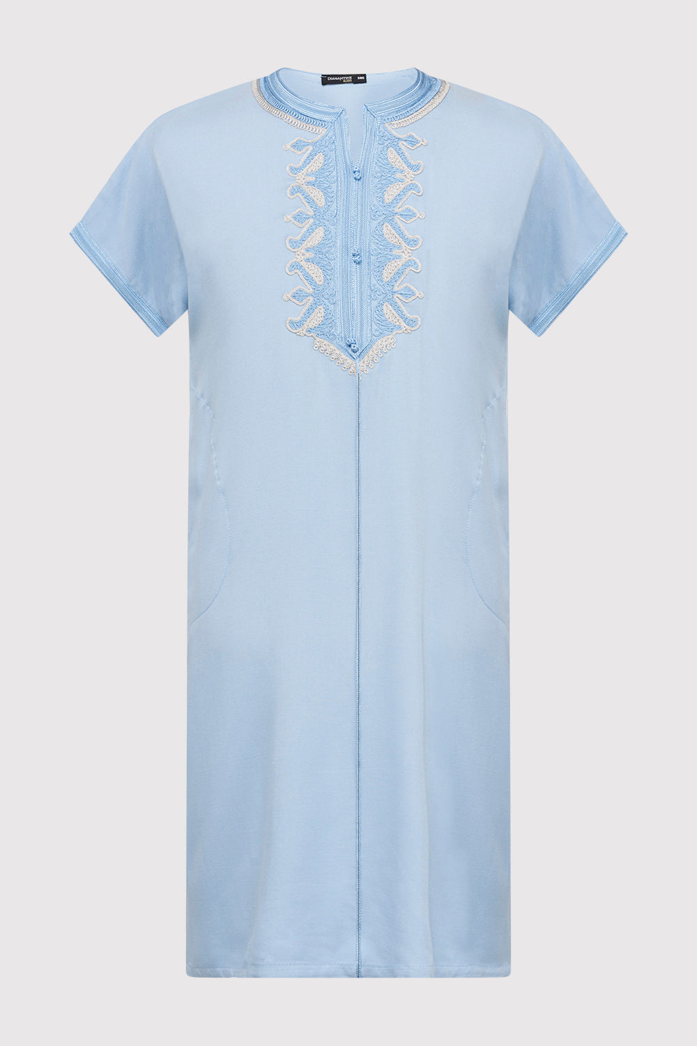 Gandoura Hamza Boy's Hooded Collarless Embroidered Robe Thobe in Sky (2-12yrs)