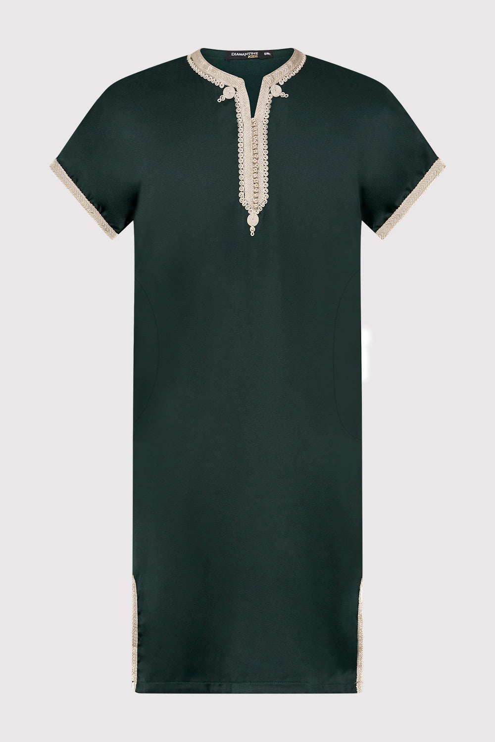 Gandoura Yahya Boy's Short Sleeve Embroidered Collarless Robe Thobe in Green