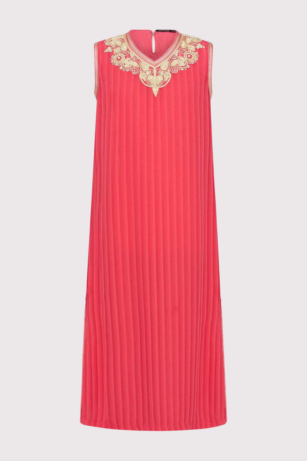 Kaftan Naghma Girl's Sleeveless V-Neck Ribbed Long Dress in Salmon (2-12yrs)