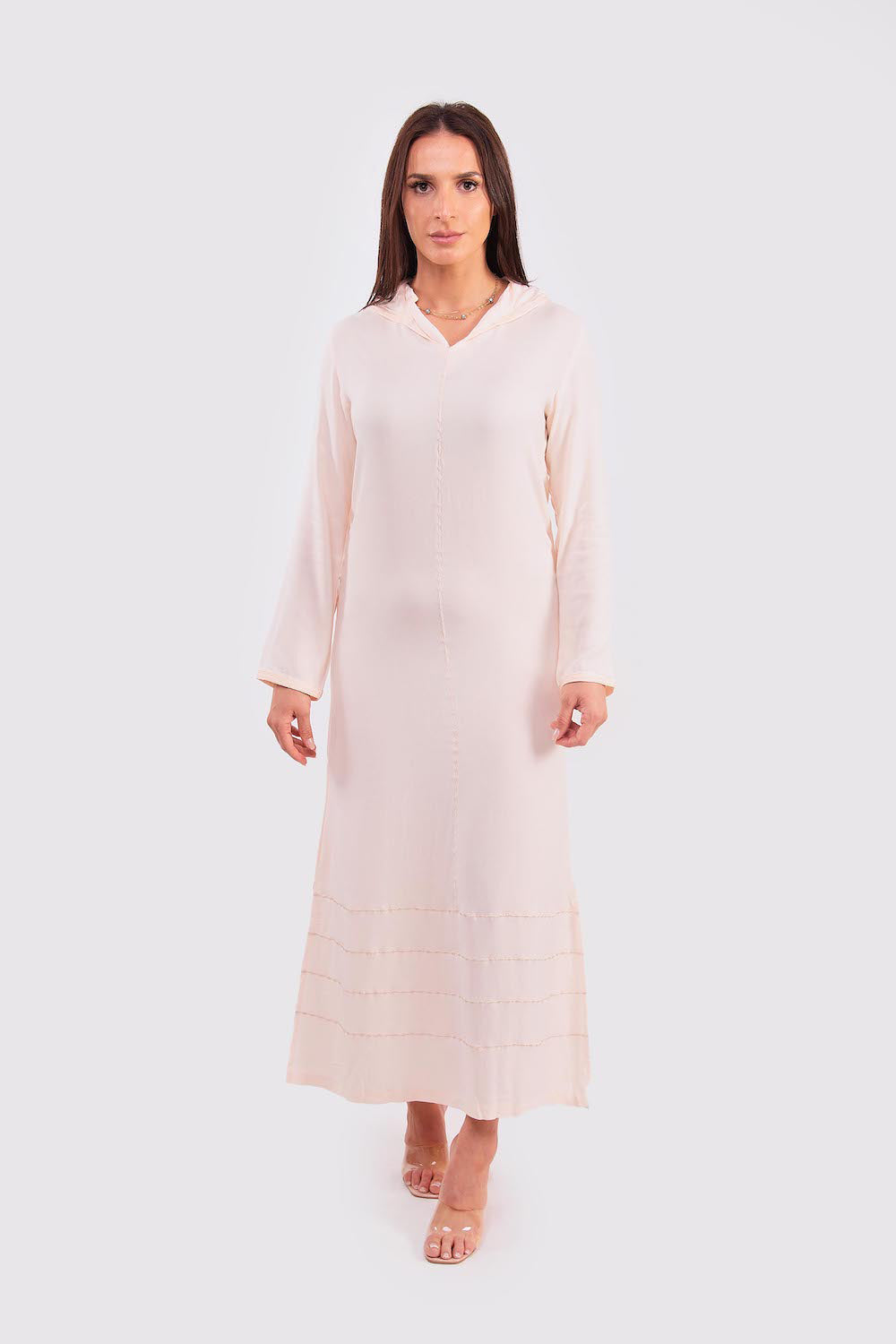 Pointy Women's Hooded Djellaba Maxi Dress Kaftan in Ecru