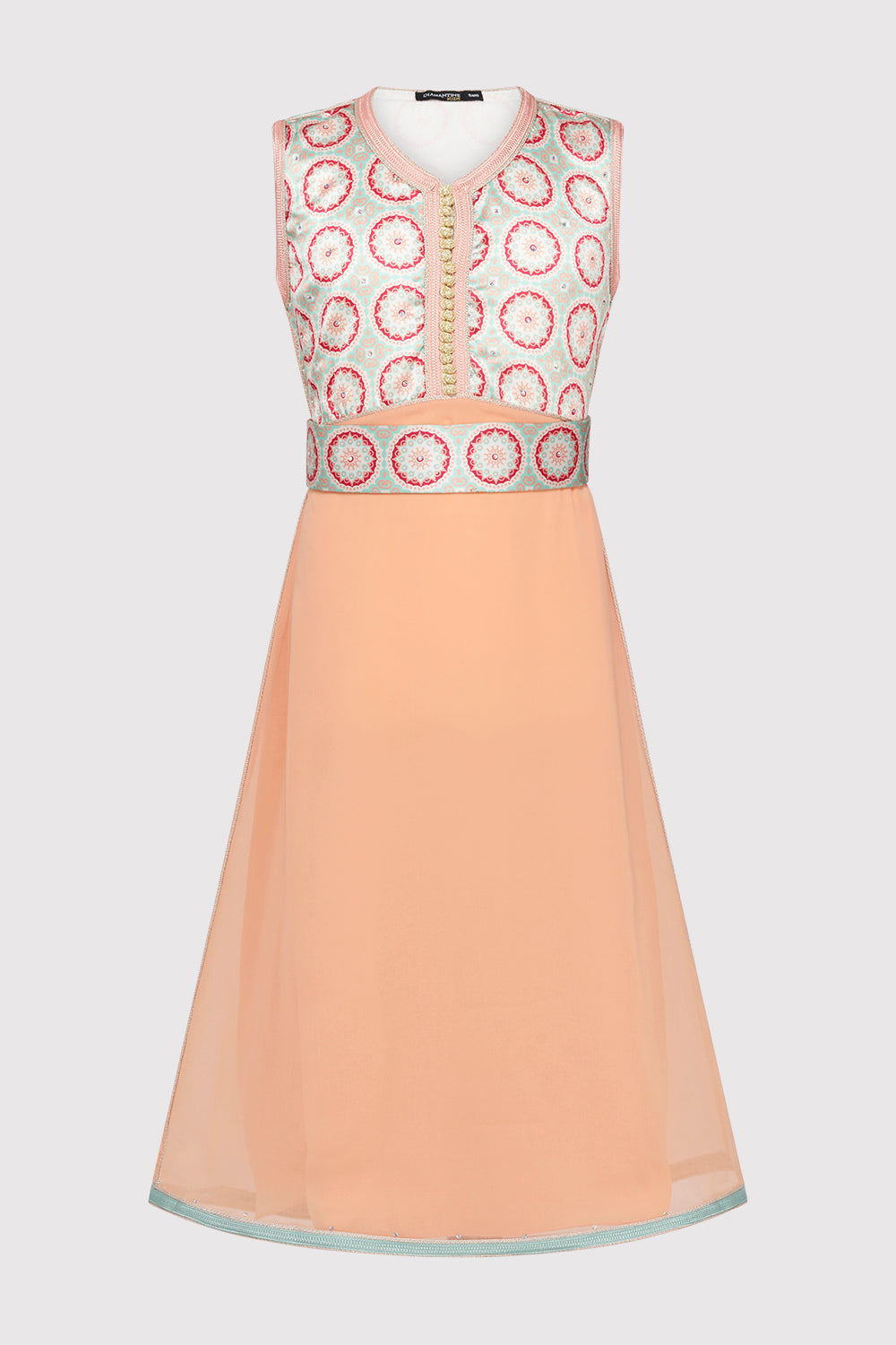 Kaftan Afsana Girl's Occasion Wear Party Dress and Waist Belt in Coral and Salmon (2-12yrs)