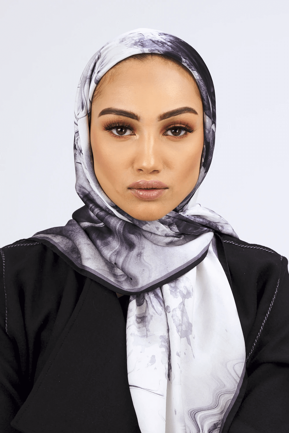 Premium Silk Satin Scarf in Black Print
