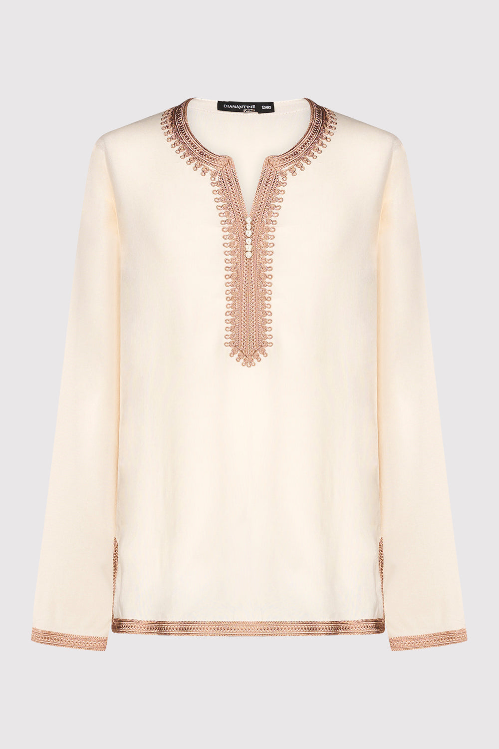 Jabador Ghassan Embroidered Boy's Tunic Top and Trousers Co-Ord Set in White