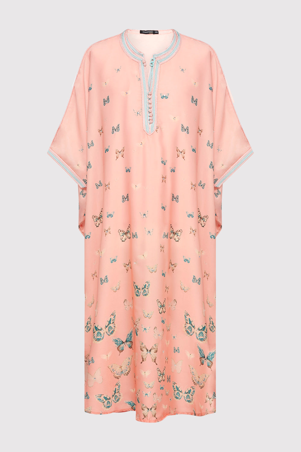 Gandoura Dara Girl's Short Sleeve Collarless Butterfly Print Maxi Dress in Salmon (2-12yrs)