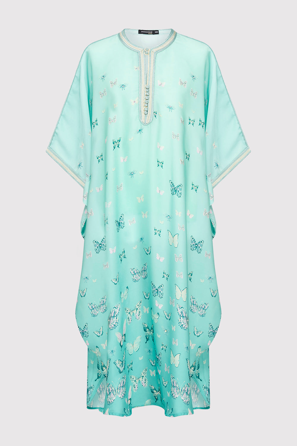 Gandoura Dara Girl's Short Sleeve Collarless Butterfly Print Maxi Dress in Light Green (2-12yrs)