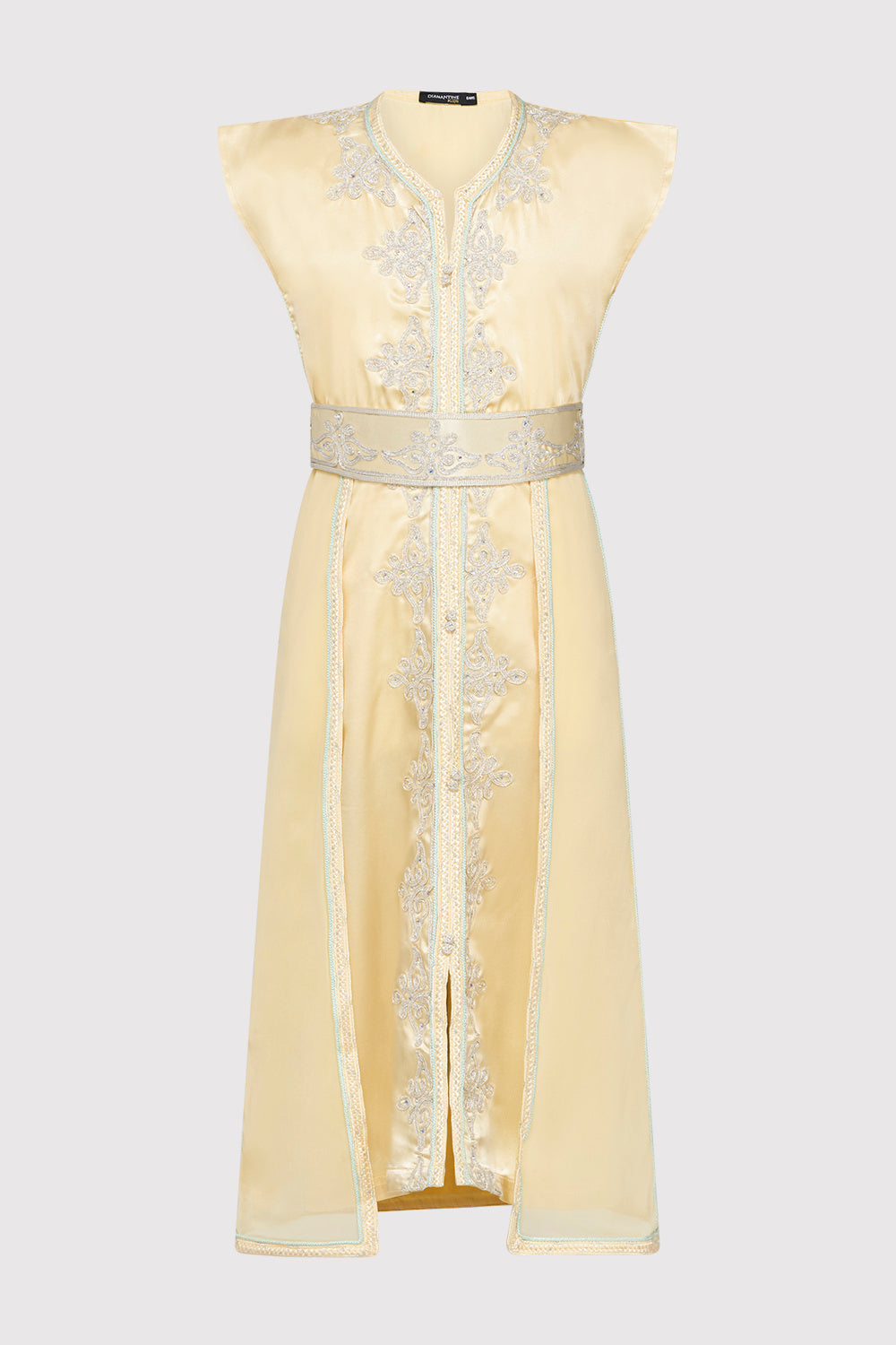 Kaftan Radia Girl's Embroidered Occasion Wear Party Sleeveless Dress and Waist Belt in Satin Yellow (2-12yrs)