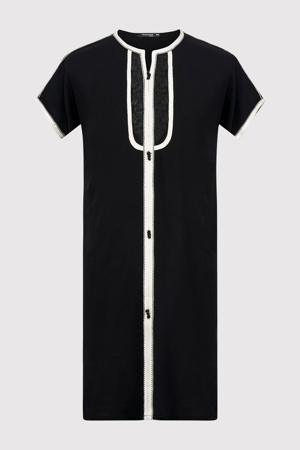 Gandoura Sami Boy's Contrast Trim Short Sleeve Long Robe Thobe in Black (2-12yrs)