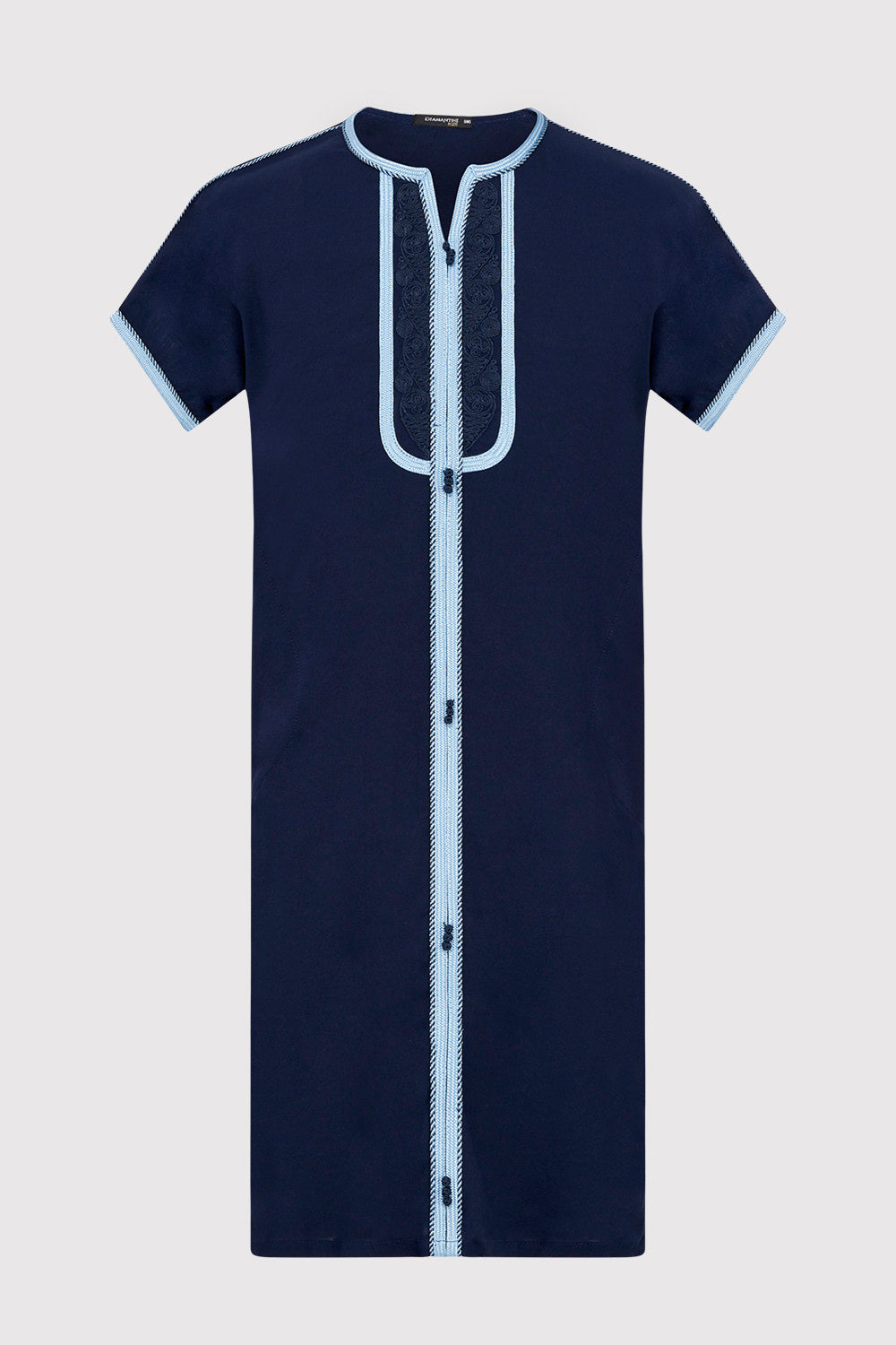 Gandoura Sami Boy's Contrast Trim Short Sleeve Long Robe Thobe in Navy Blue (2-12yrs)