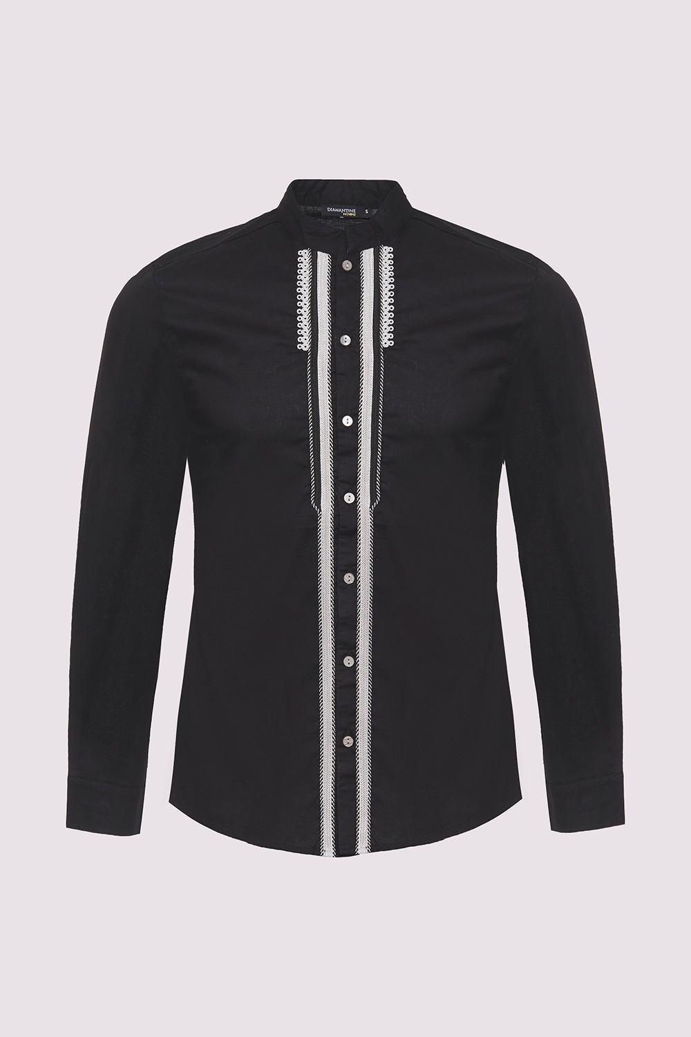 Zaher Long Sleeve Stand Up Button-Up Embroidered Men's Shirt in Black