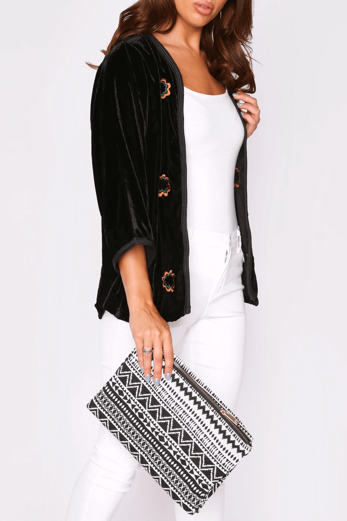 Alfredo Woven Print Long Faux Leather Strap Crossbody Bag in Black