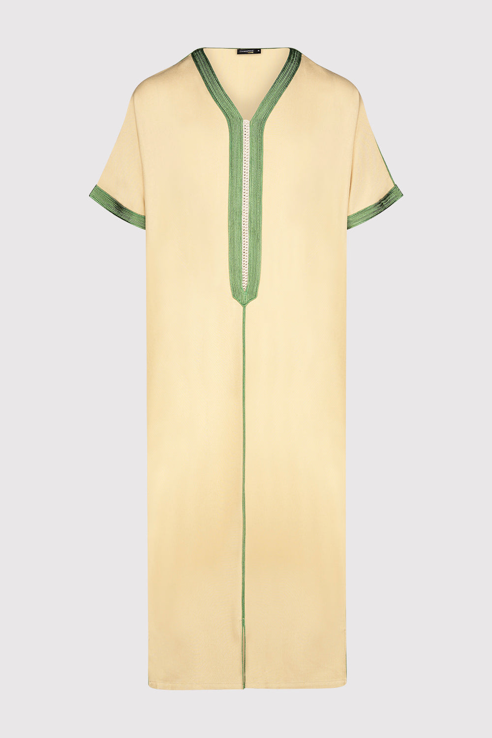 Gandoura Dolphy Men's Robe Short Sleeve Long V-Neck Thobe in Beige