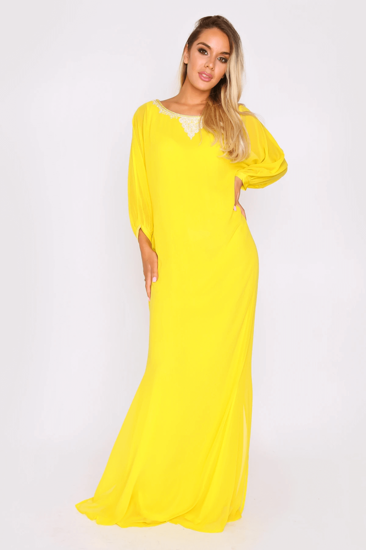 Long sleeve best sale yellow gown