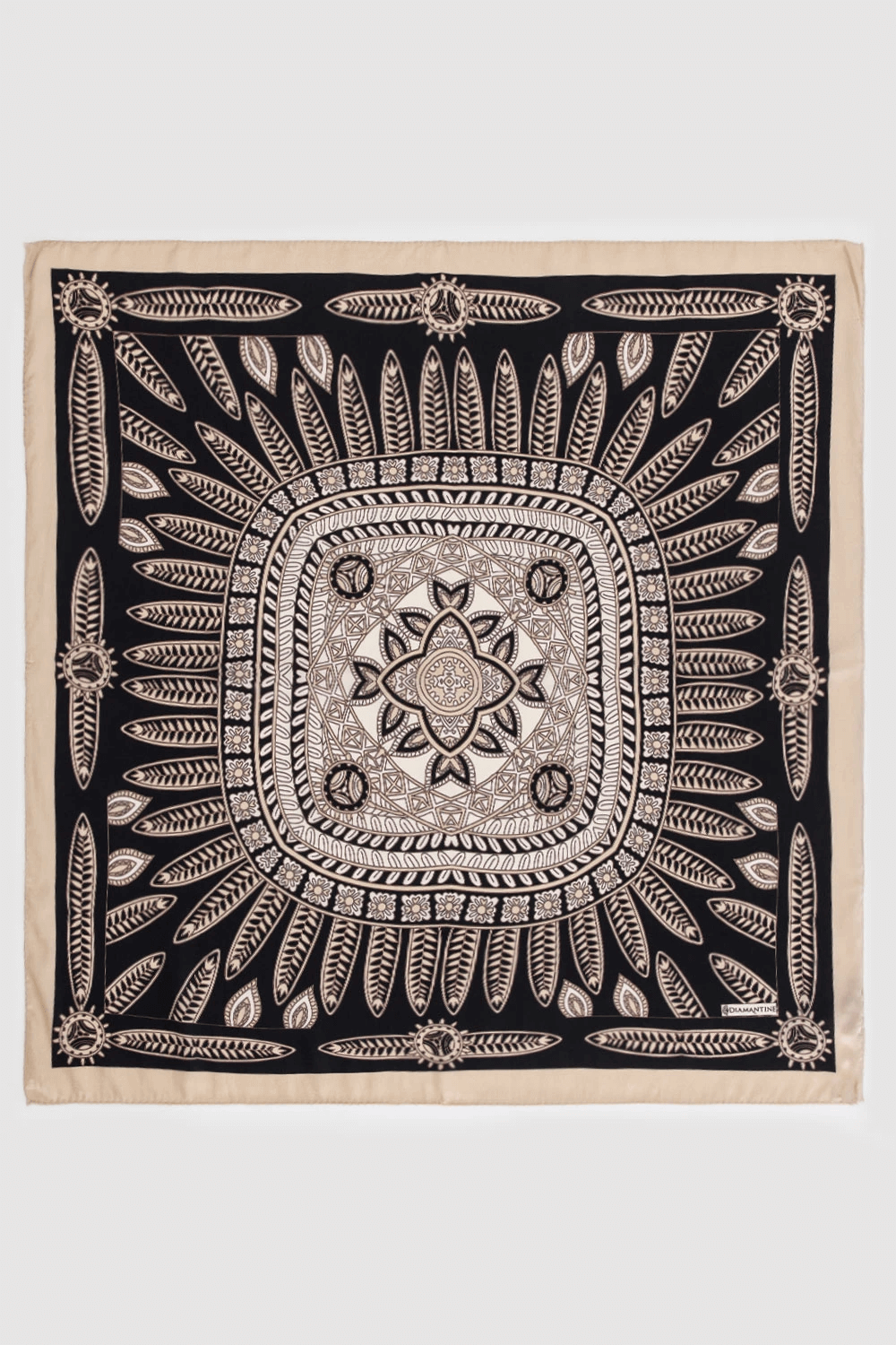 Premium Satin Scarf in Black & Beige Print