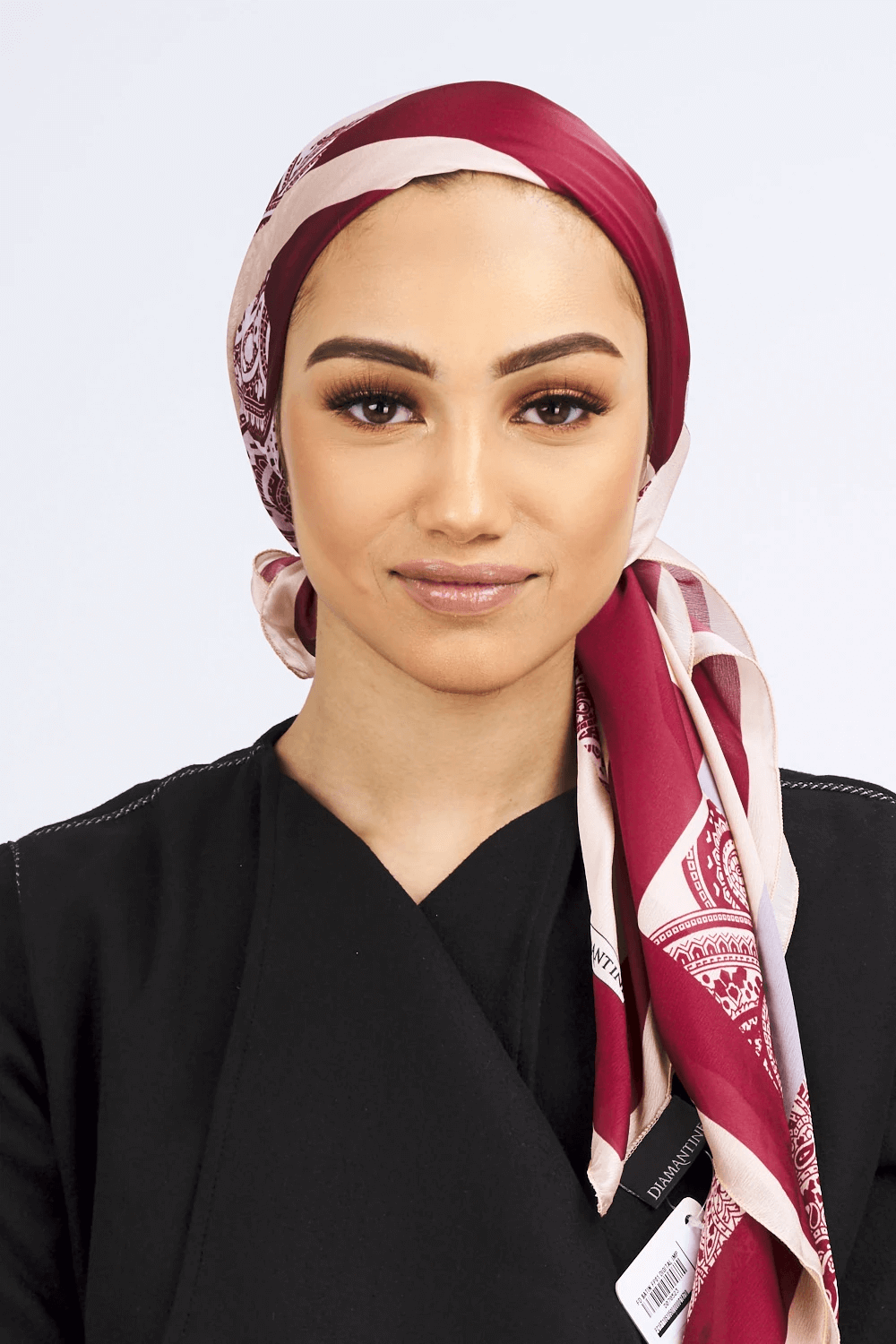 Silk Satin Scarf in Brick & Beige Print