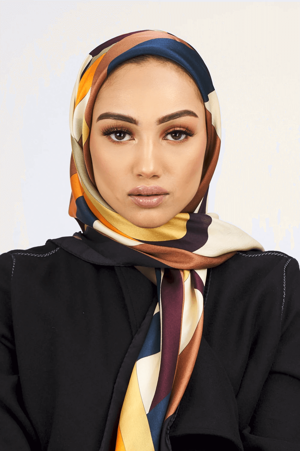 Silk Satin Scarf in Brown & Orange Print