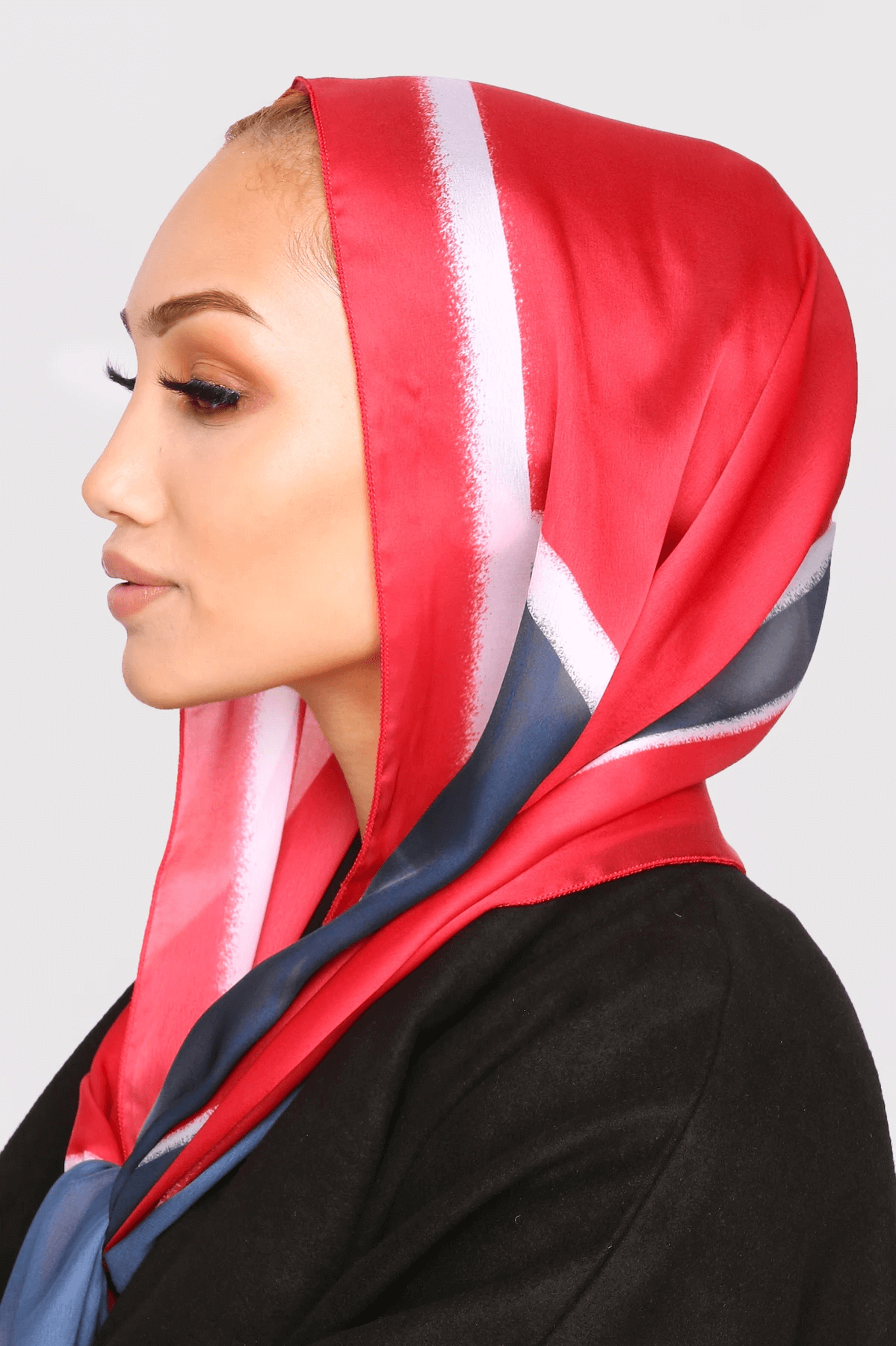 Satin Scarf in Blue & Red Print