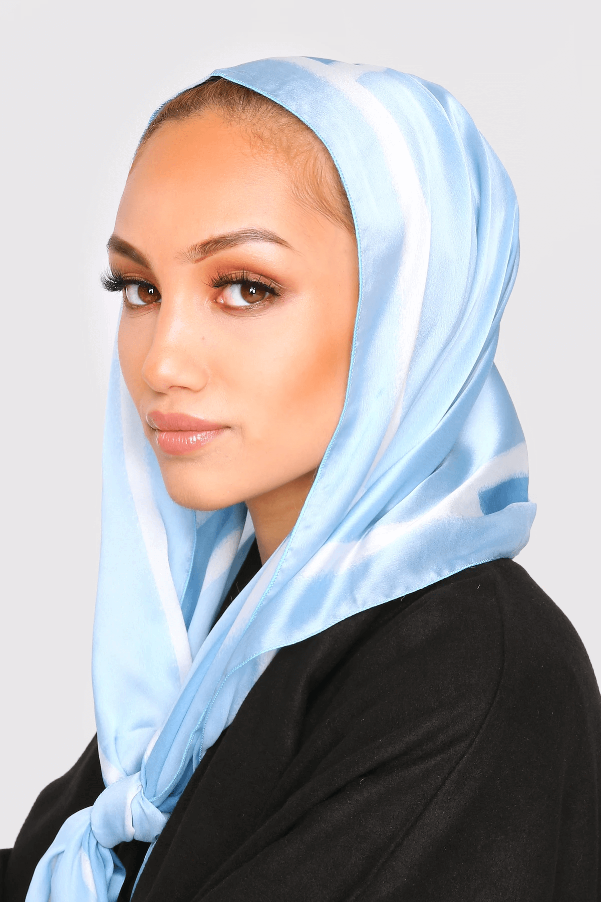 Satin Scarf in Blue & White Print