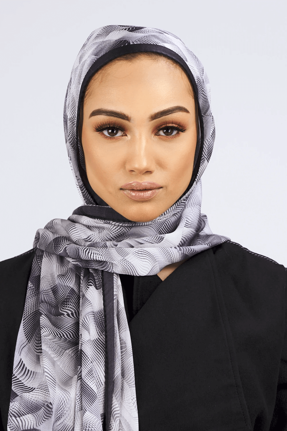 Silk Satin Scarf in Black & White Print