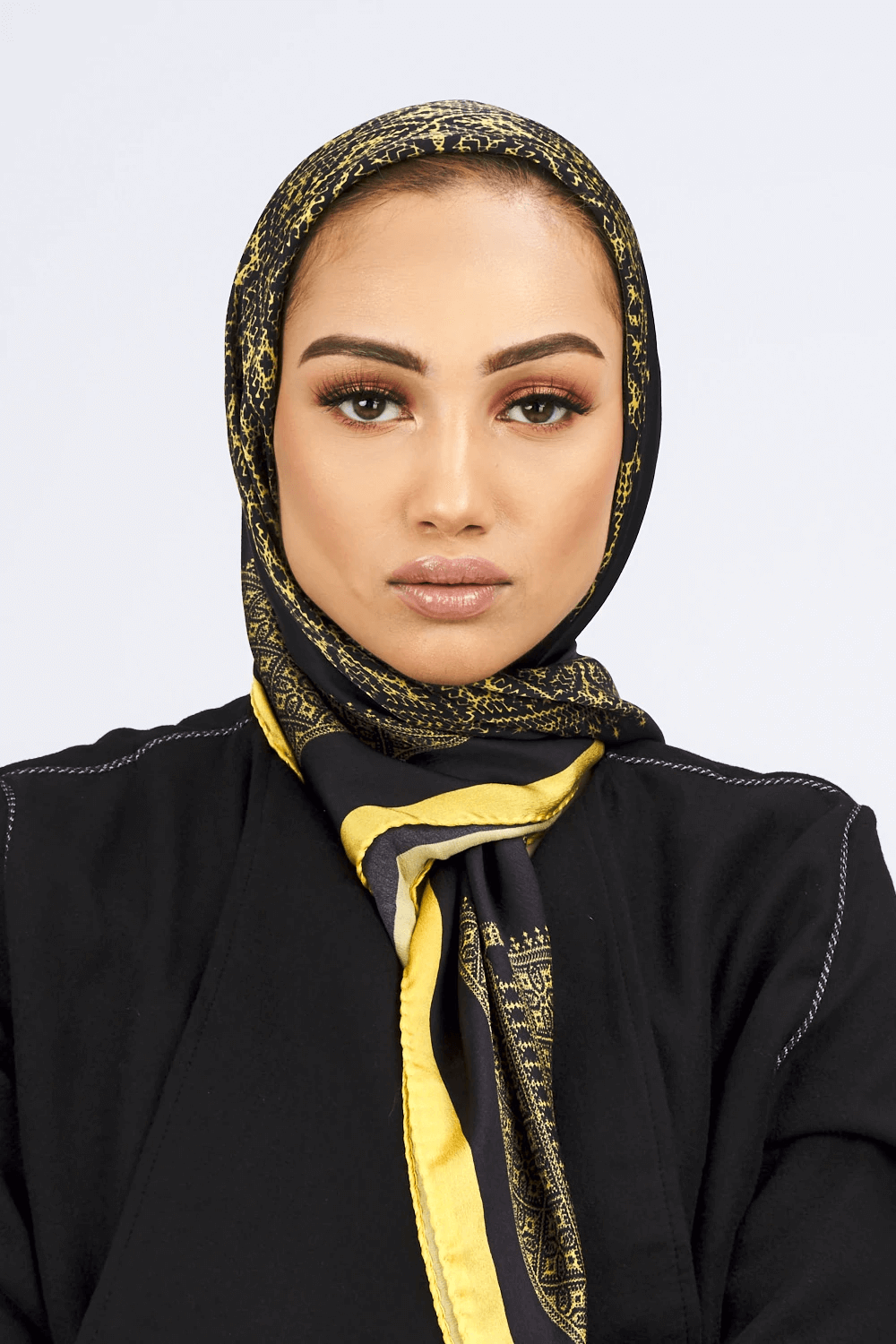 Silk Satin Scarf in Black & Lime Print