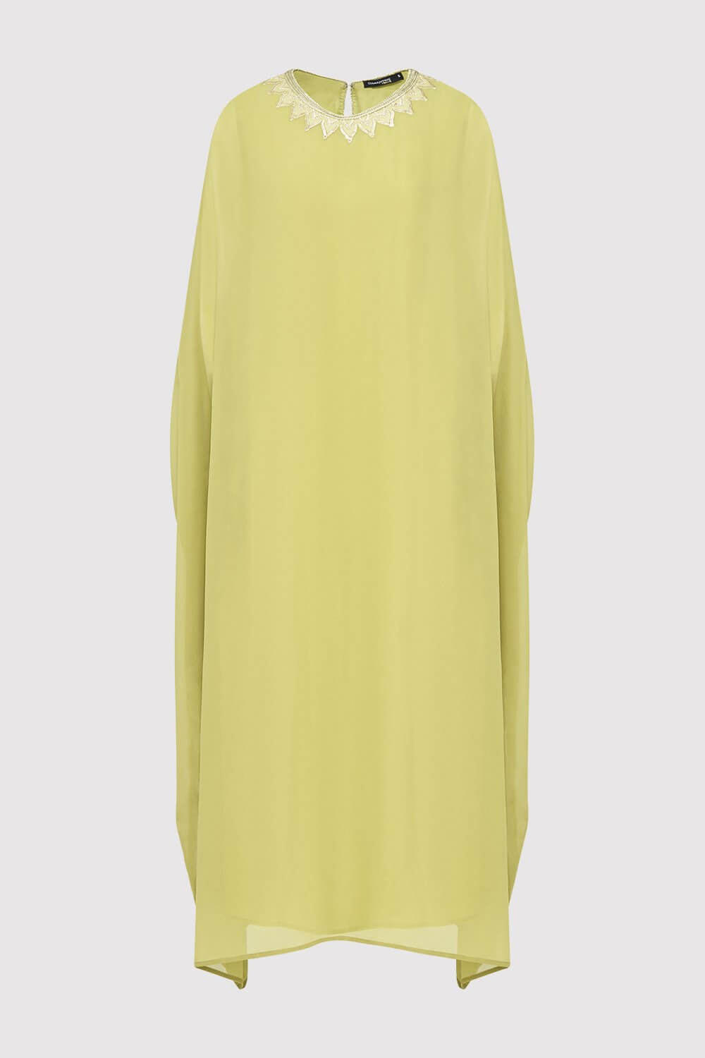 Kaftan Clementine Embroidered High Neck Batwing Sleeve Maxi Dress in Green