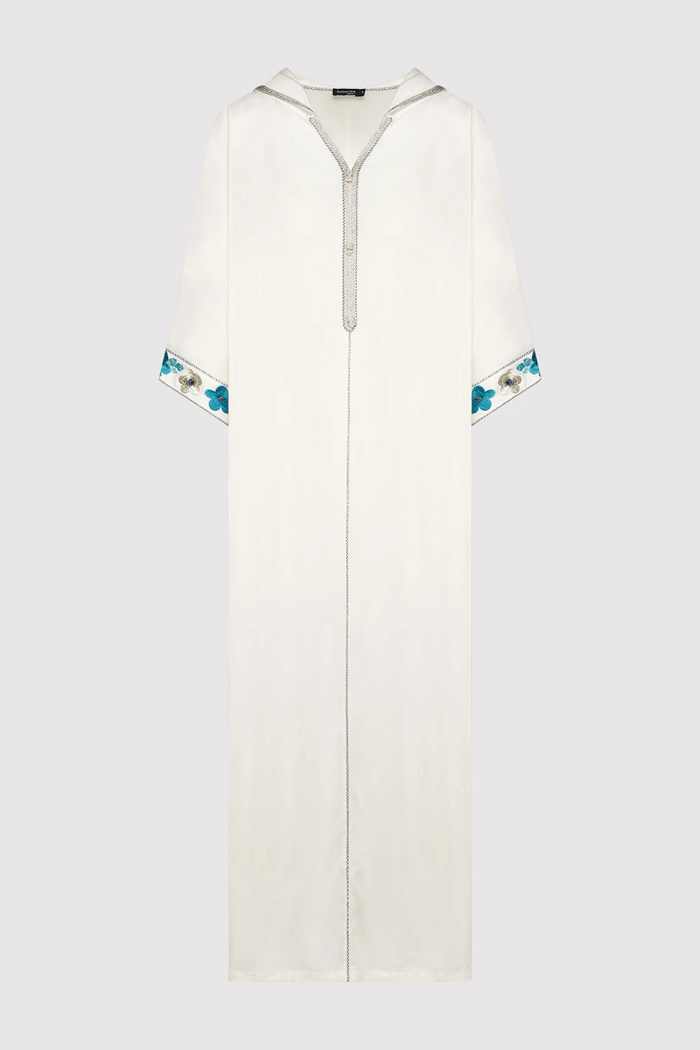 Djellaba Candice Embroidered Cropped Sleeve Hooded Maxi Dress in White