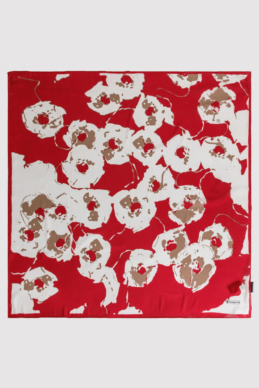 Silk Satin Scarf in Red & Beige Print