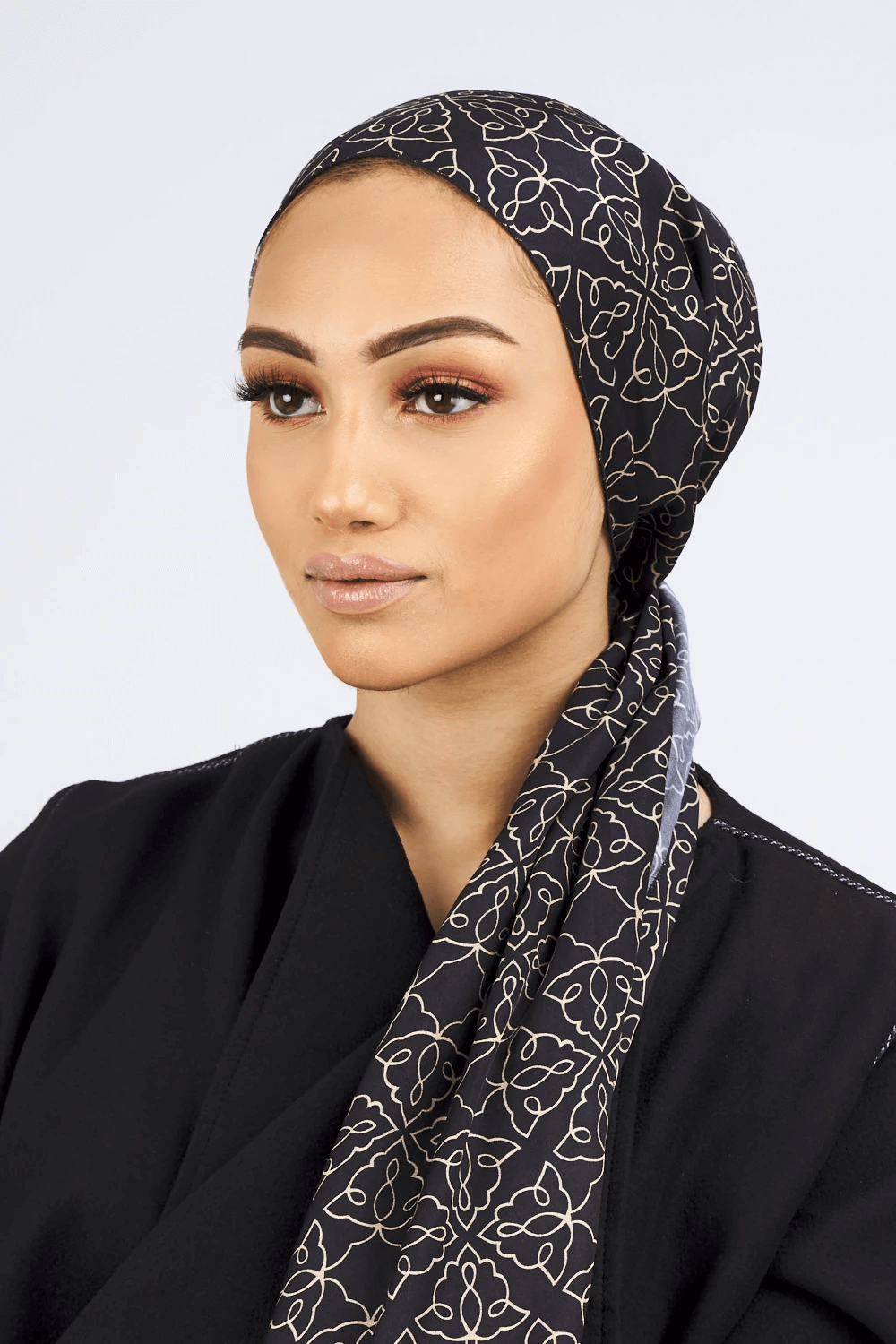 Silk Satin Scarf in Black & Gold Print