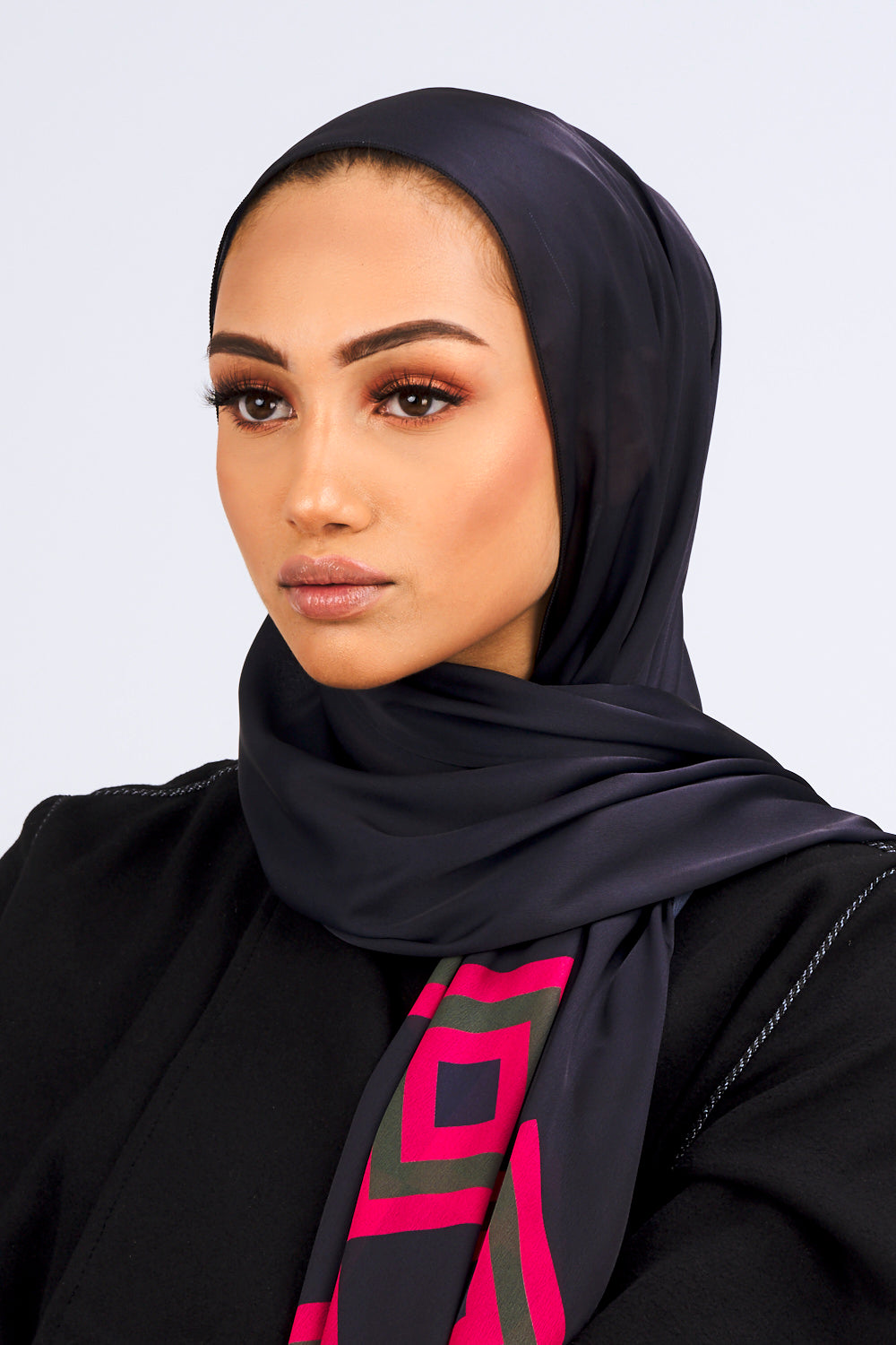 Silk Satin Scarf in Black & Red Print