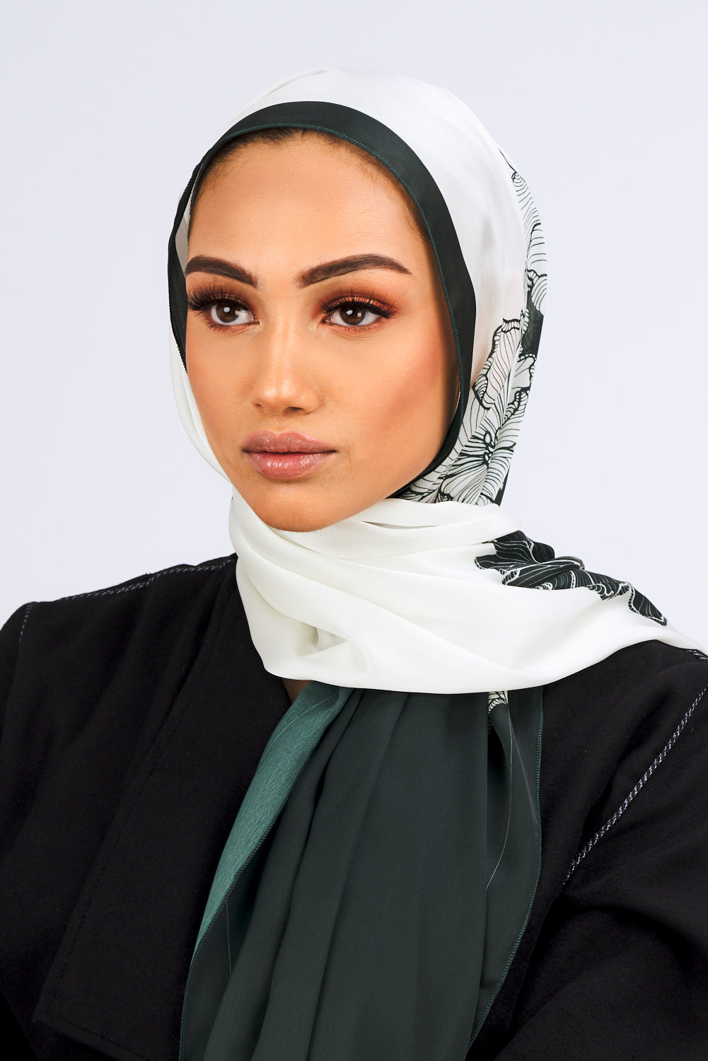Silk Satin Scarf in Green Print