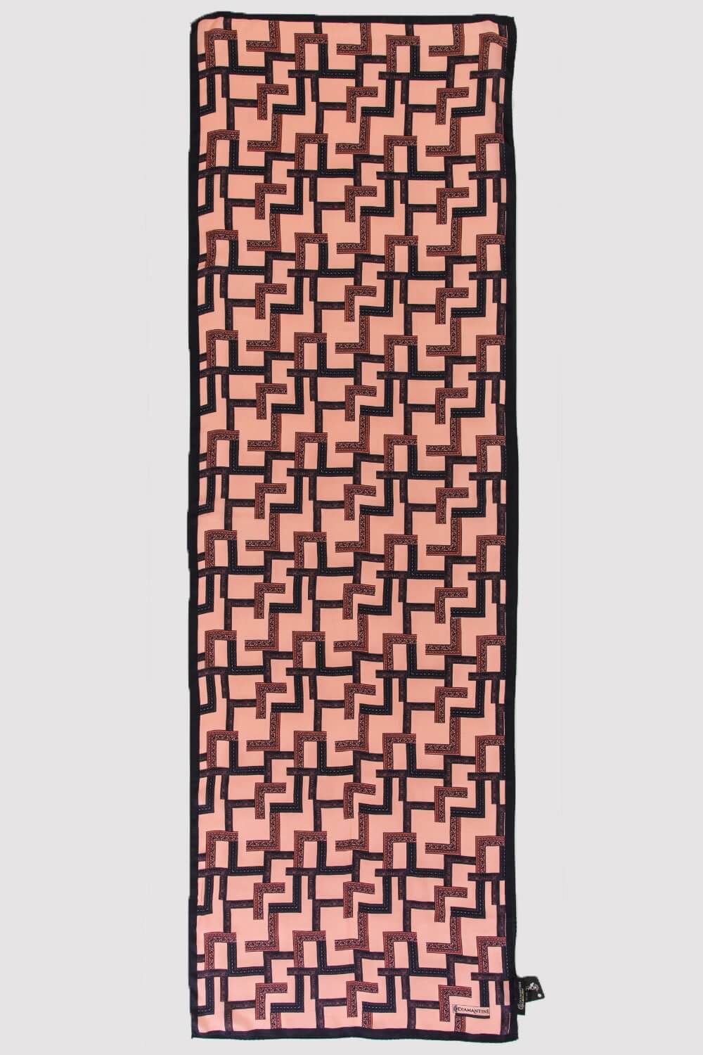 Silk Satin Scarf in Black & Salmon Print