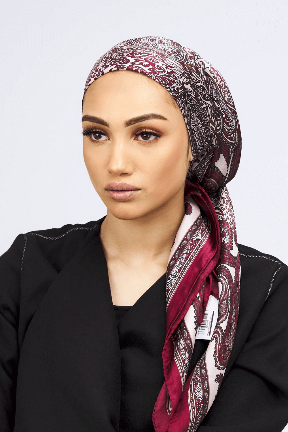 Silk Satin Scarf in Burgundy & Beige Paisley Print