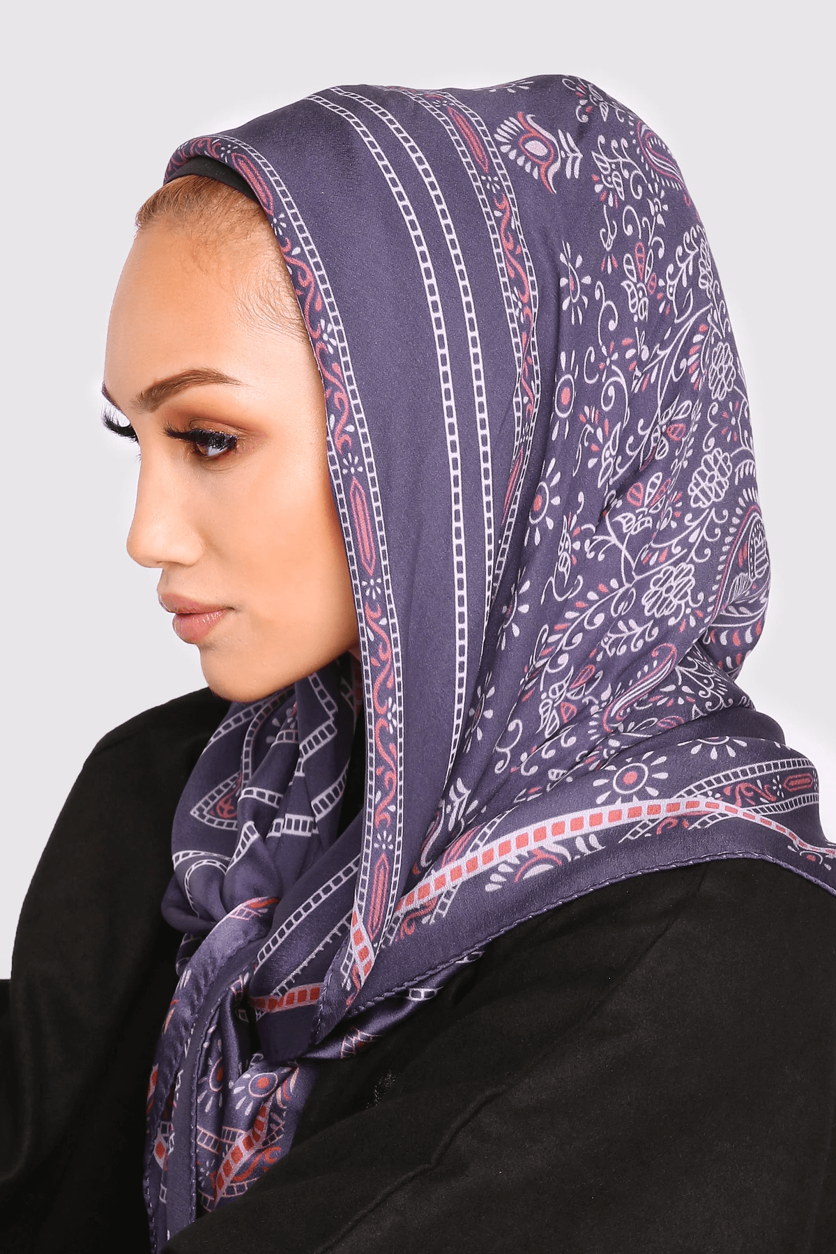 Silk Satin Scarf in Violet Floral Print