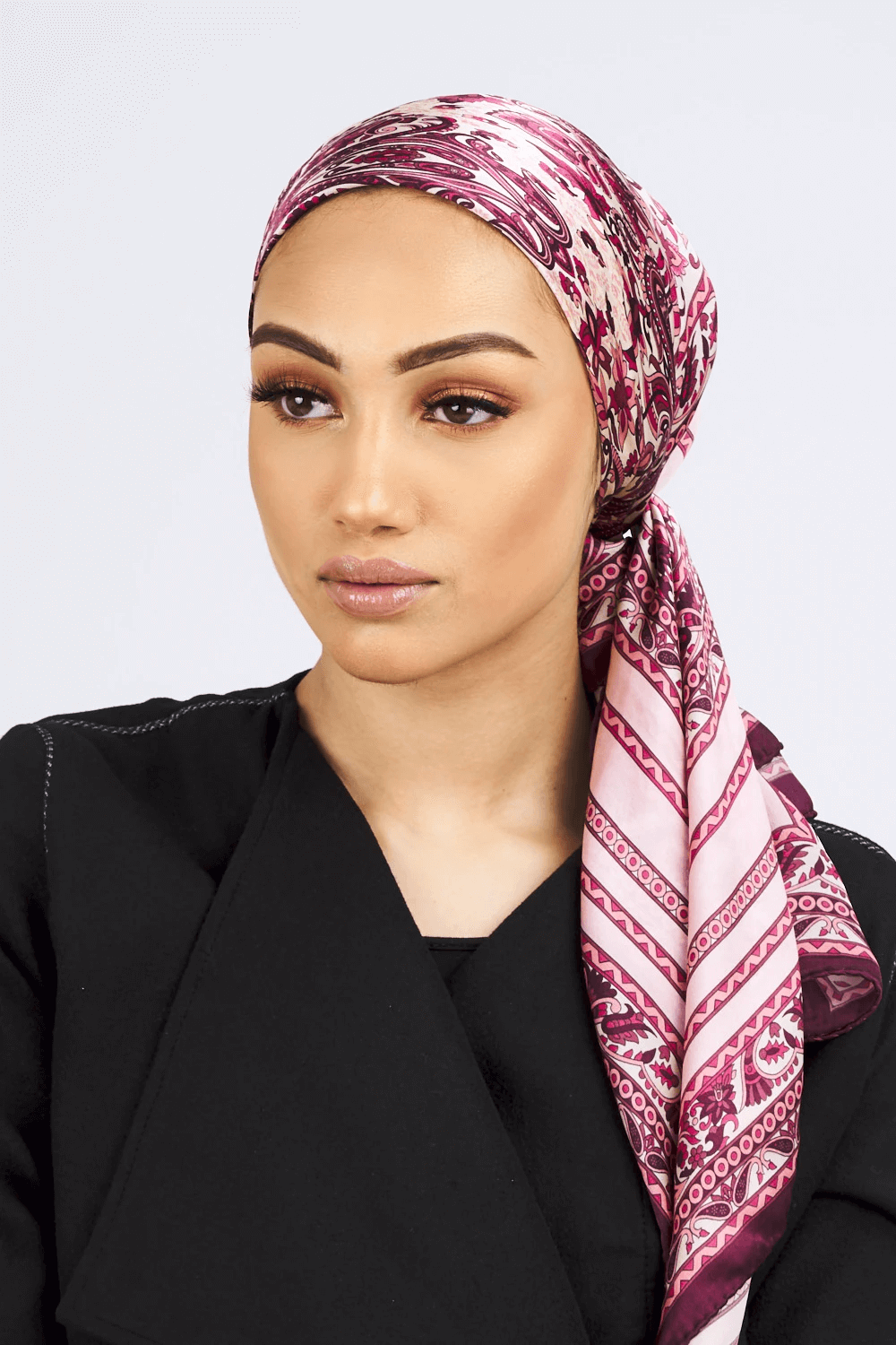 Silk Satin Scarf in Pink Floral Print