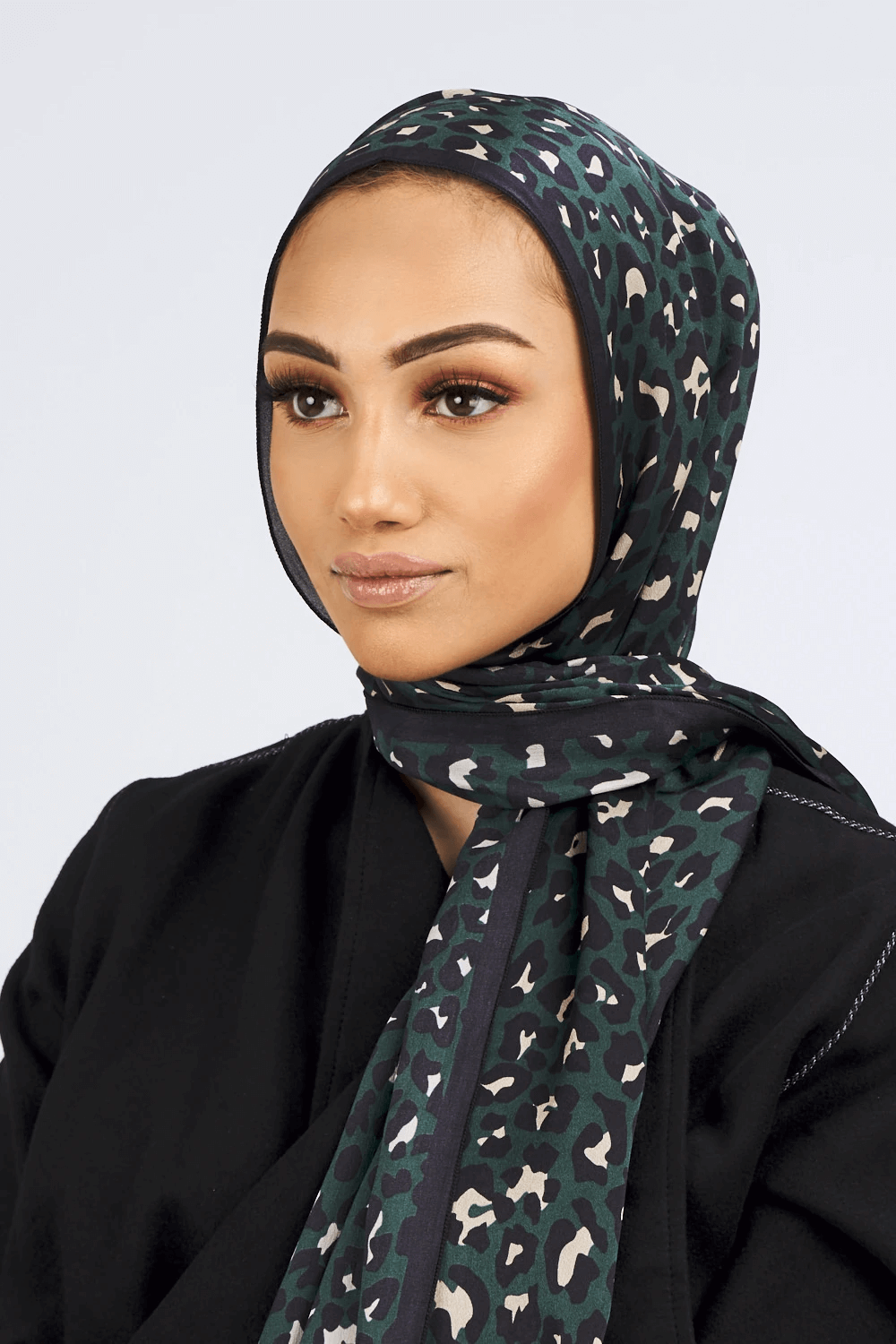 Silk Satin Scarf in Black & Green Leopard Print