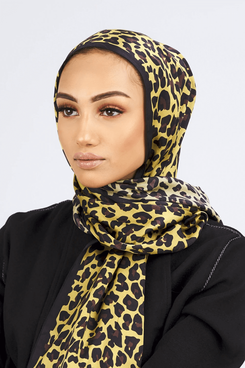 Silk Satin Scarf in Black & Lime Leopard Print