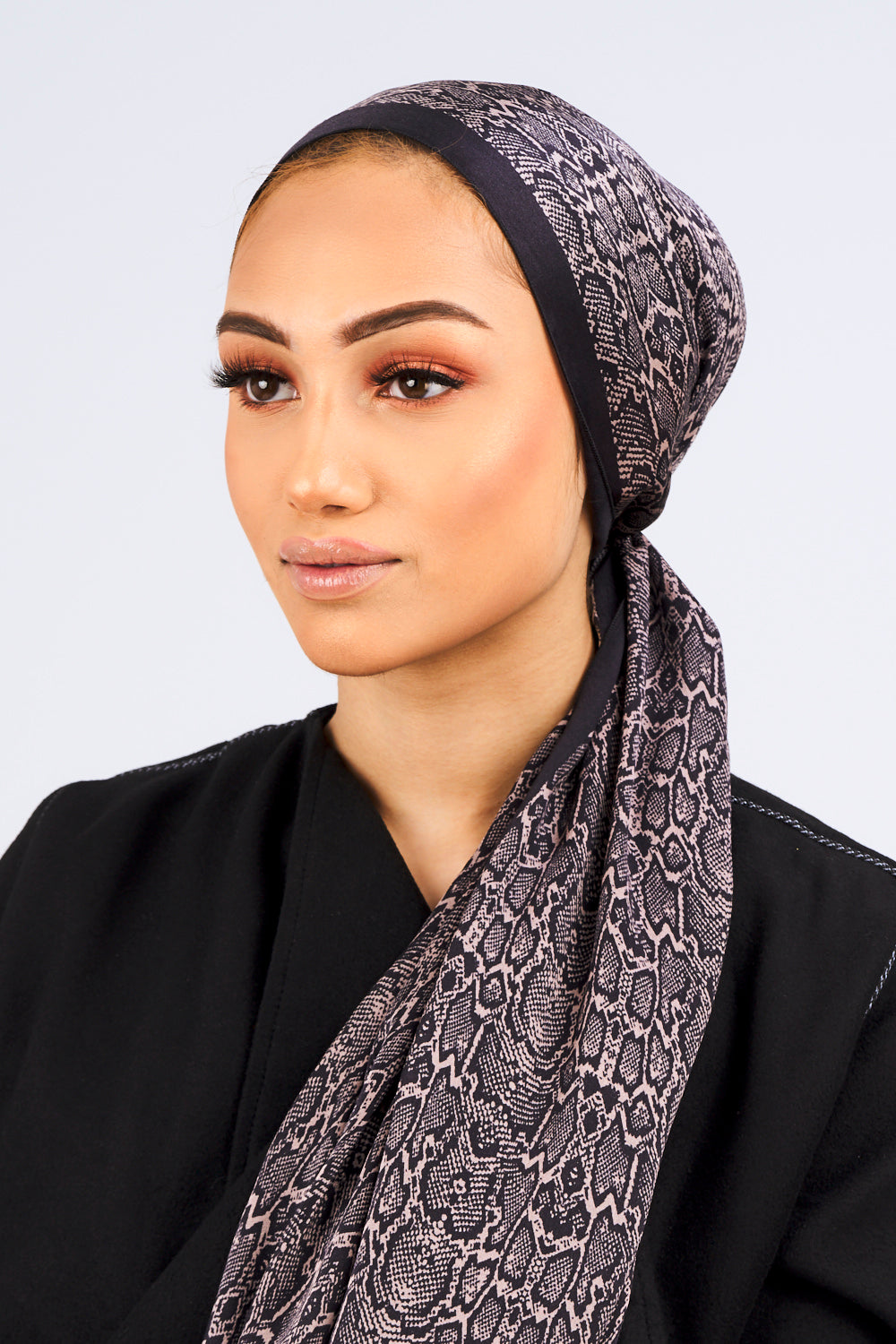 Silk Satin Scarf in Black & Nude Leopard Print