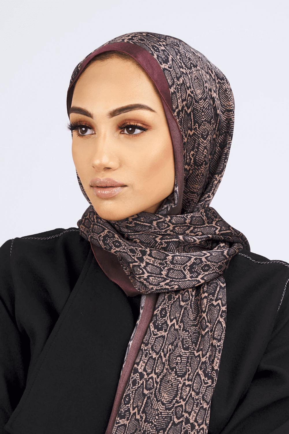 Silk Satin Scarf in Deep Maroon Leopard Print