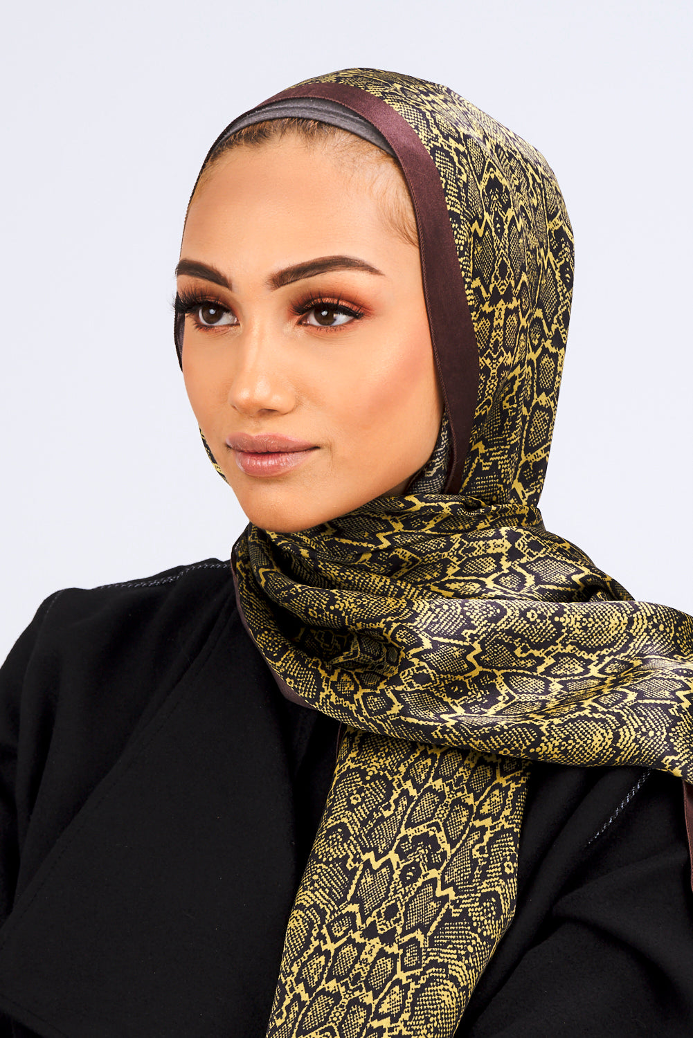 Silk Satin Scarf in Lime & Black Leopard Print