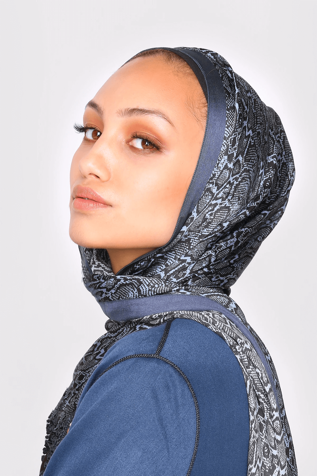 Silk Satin Scarf in Black & Blue Leopard Print