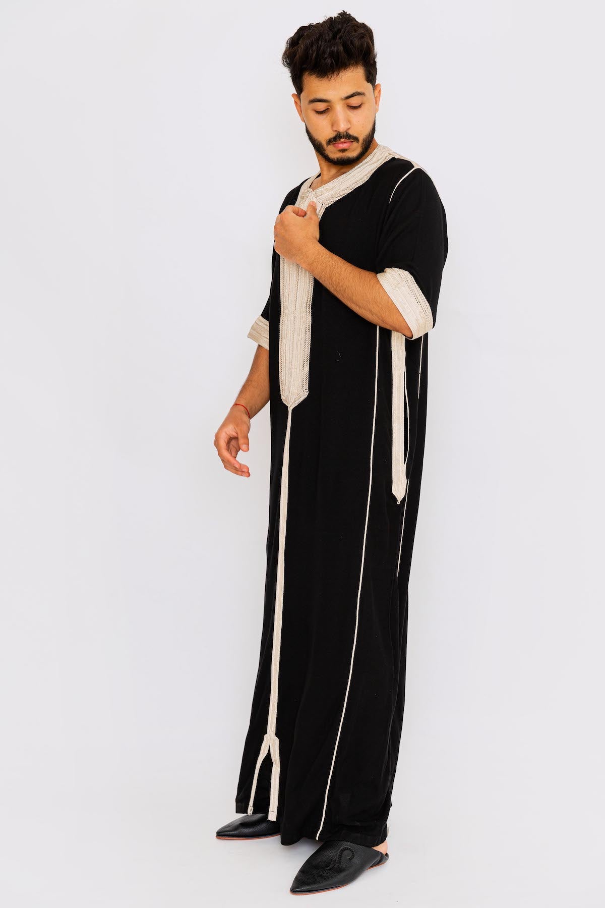 Istambul Men's Short Sleeve Long Gandoura Thobe in Black