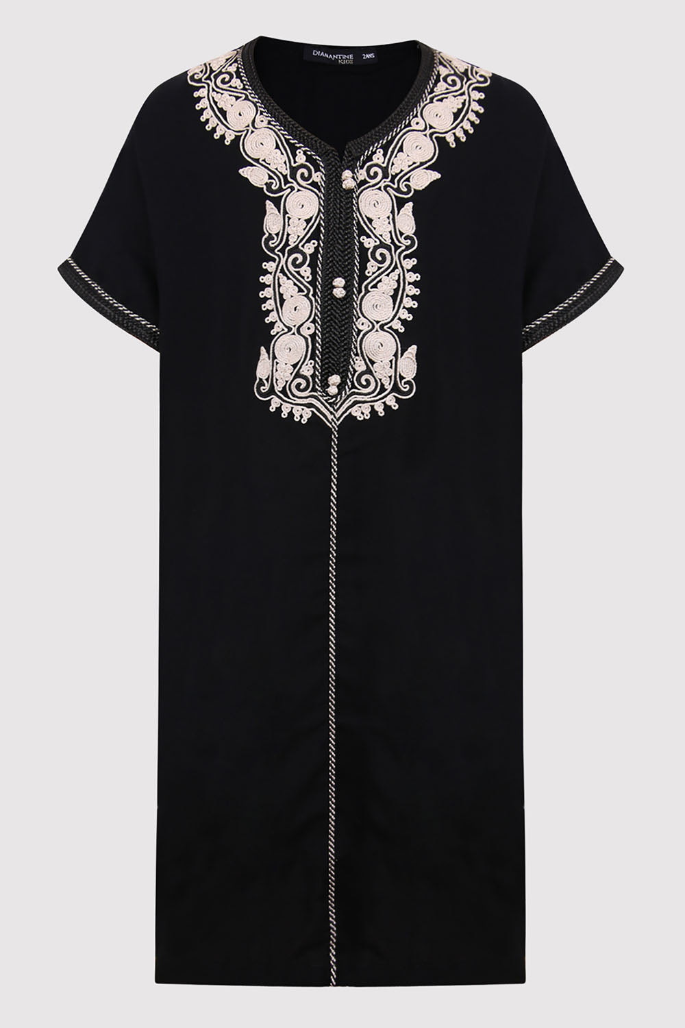 Short Black Boys Gandoura Thobe With Detailing