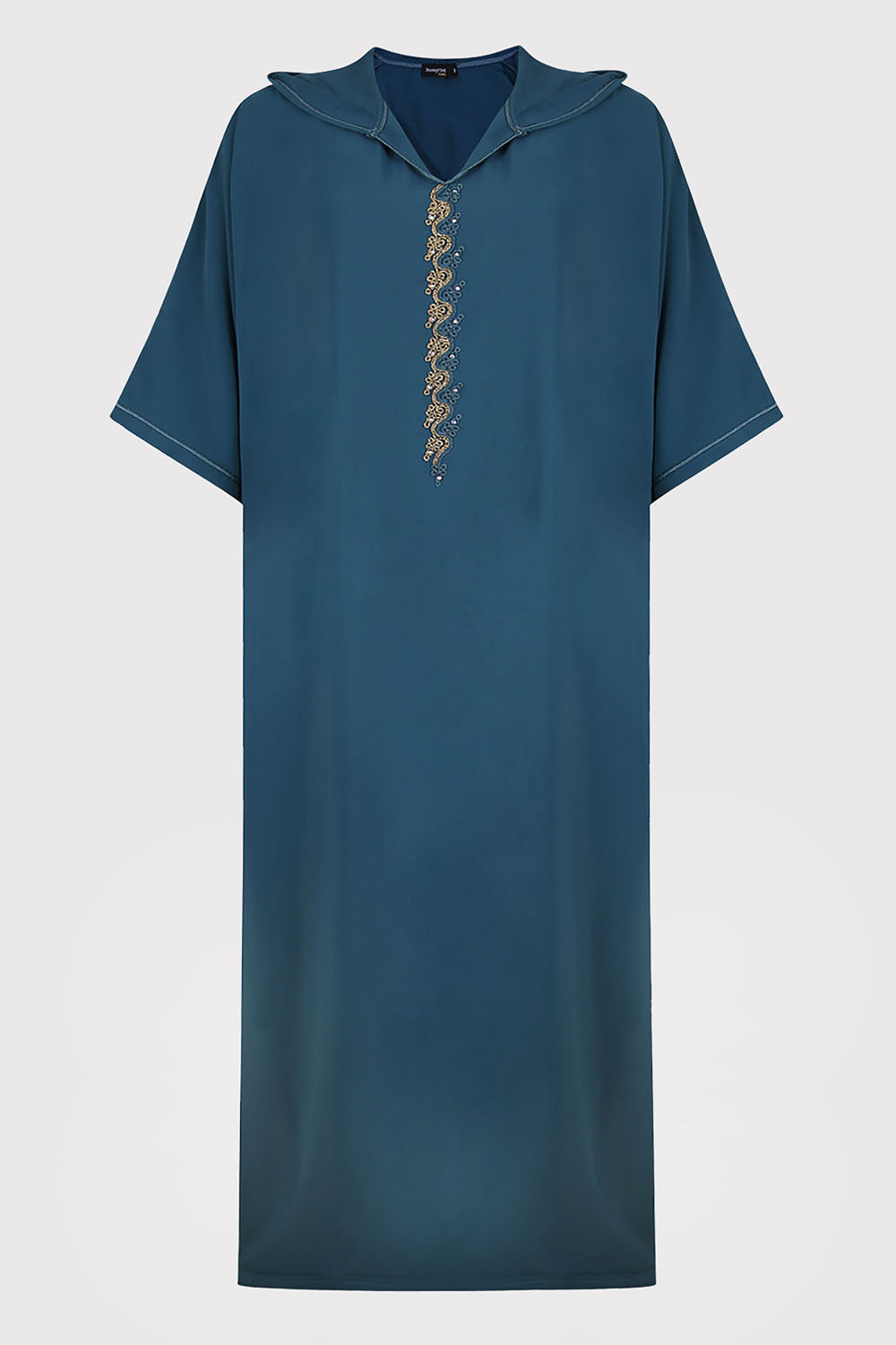 Djellaba Hilal Cropped Sleeve Hooded Maxi Dress Kaftan in Petrol