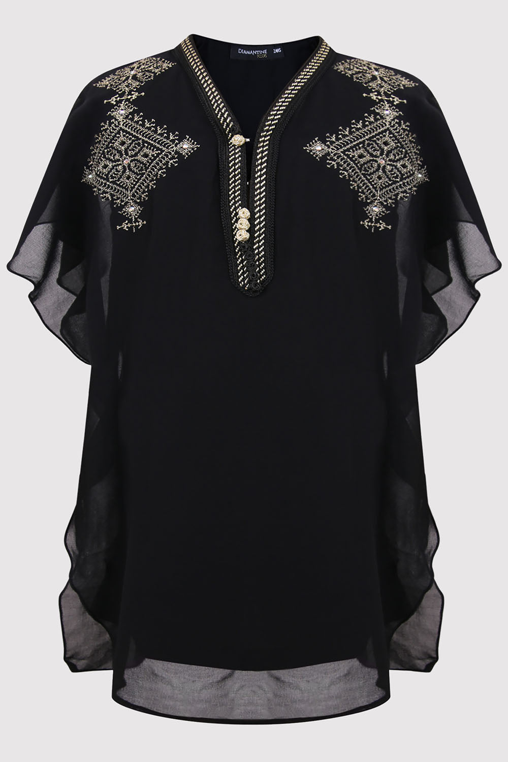 Gandoura Iklil Jr Girl's Long Chiffon Maxi Dress Kaftan in Black