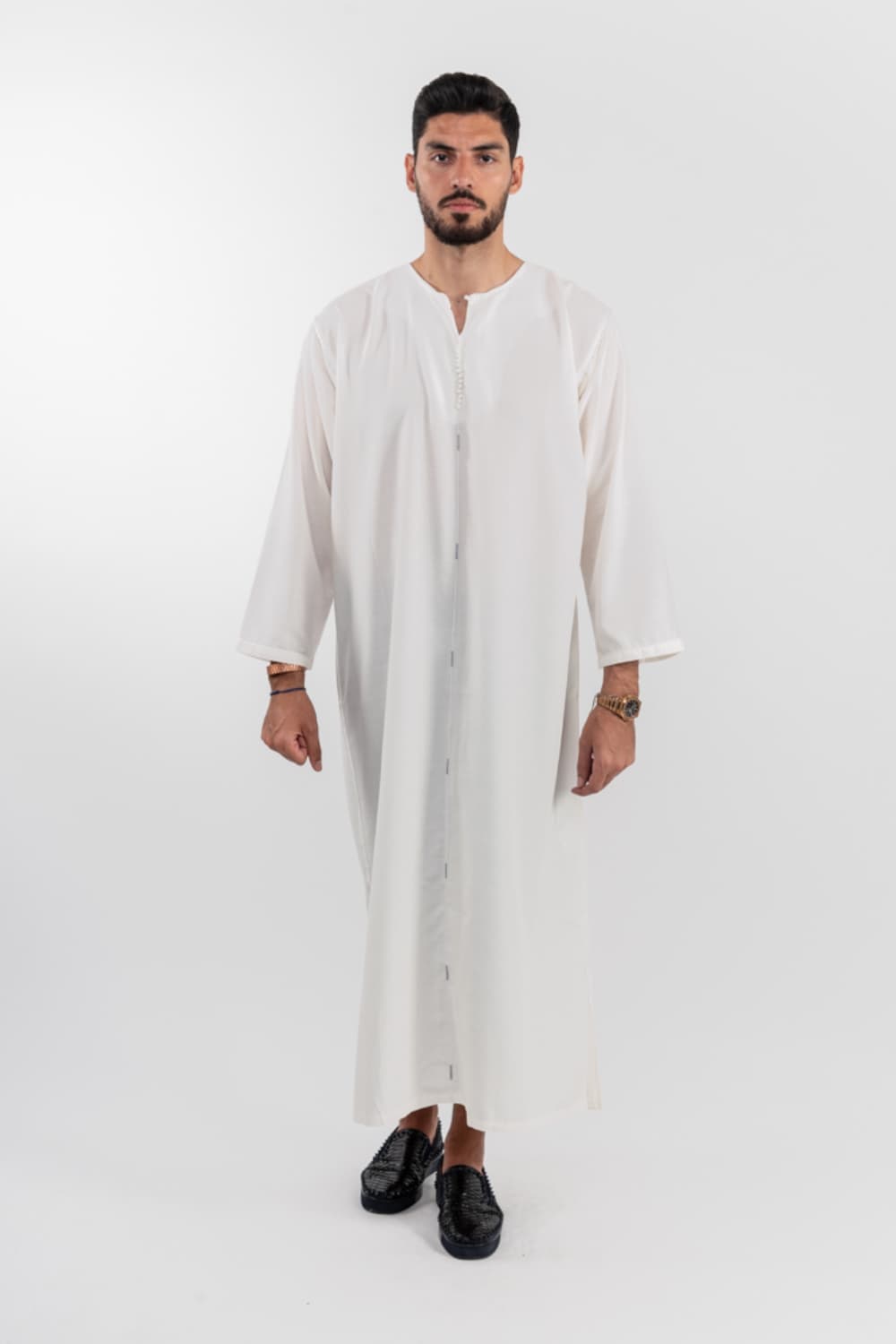 Latif Men's Long Sleeve Gandoura Thobe in Ecru