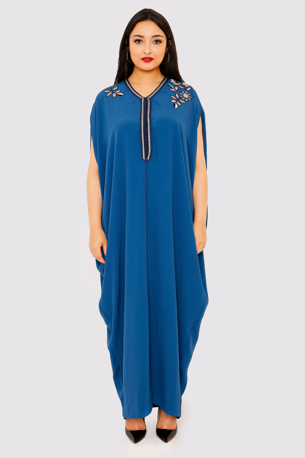 Mayada Women's Embroidered Sleeveless Gandoura Kaftan in Blue