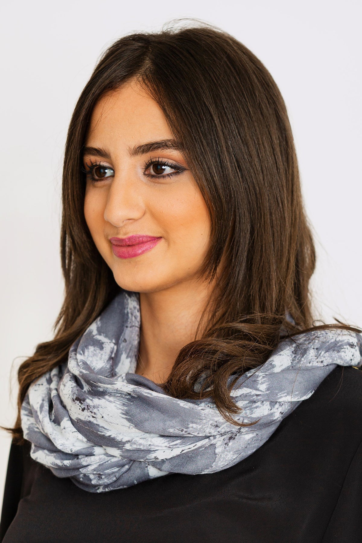 Women's Lightweight Head Scarf in Grey Abstract Multi Print