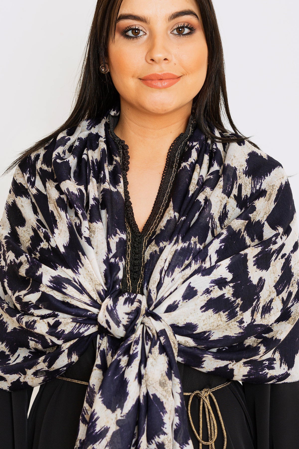 Women's Lightweight Head Scarf in Beige Abstract Multi Print