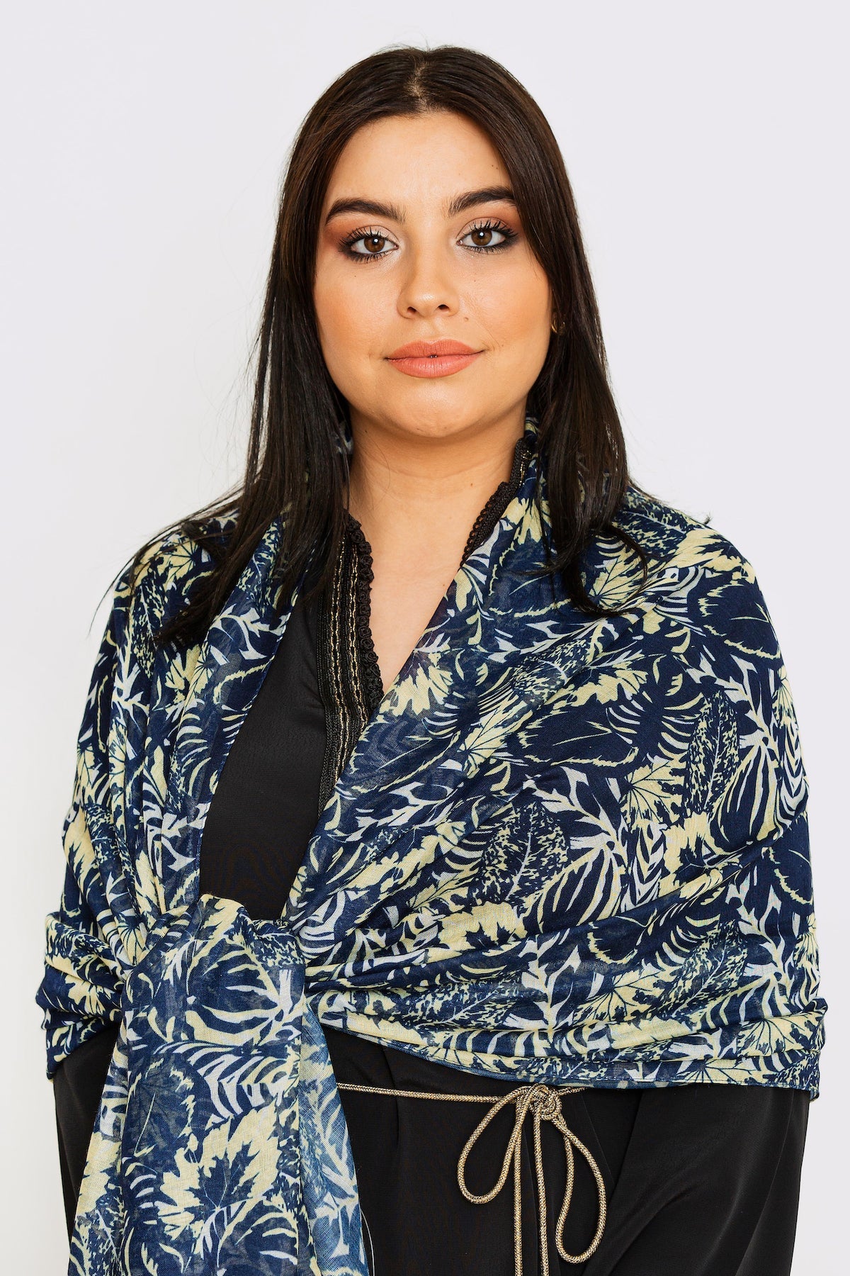 Women's Lightweight Head Scarf in Blue & Yellow Tropical Print