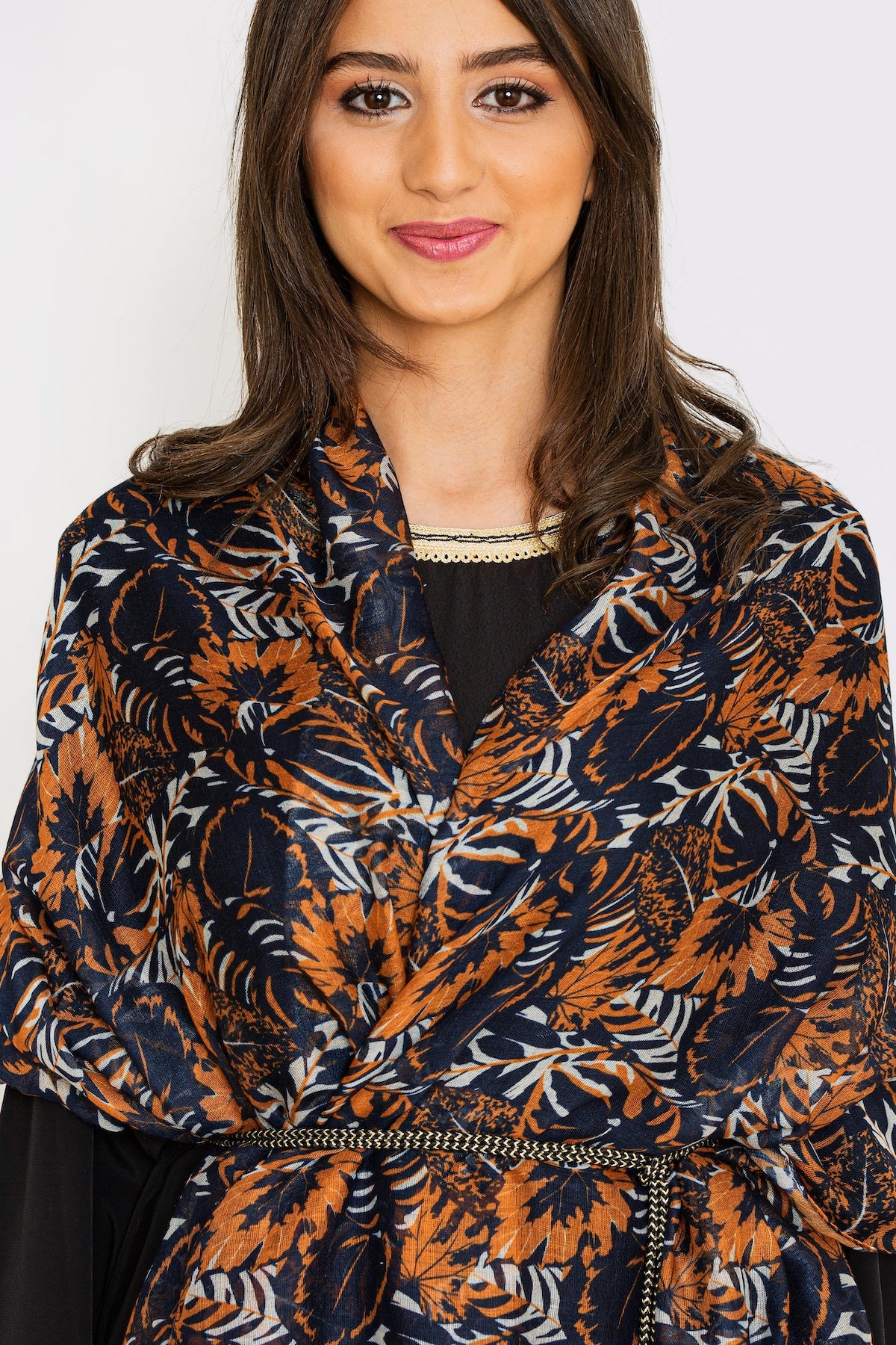 Women's Lightweight Head Scarf in Blue & Orange Tropical Print